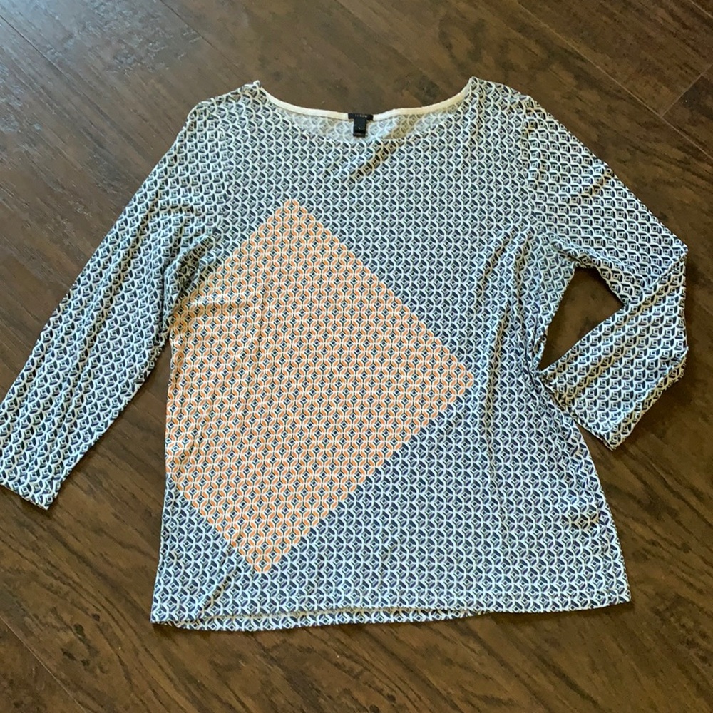 Cute J.Crew cotton/modal 3/4 sleeve patterned tee